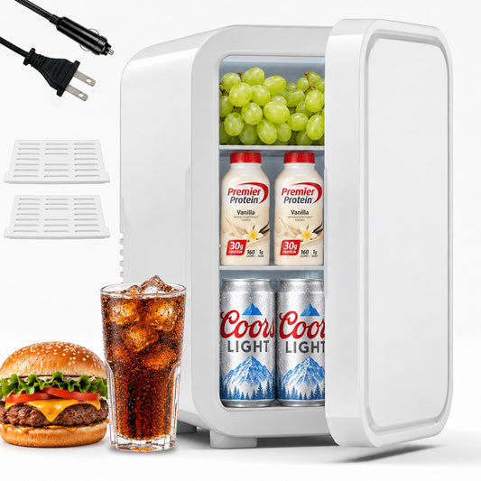 Mini Fridge, 6 Liter/8 Can Small Refrigerator, AC/DC Portable Skincare Fridge for Bedroom, Dorm, Office, Car, White