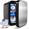 Mini Fridge, 4 Liter/6 Can Small Refrigerator, Brushed Silver Stainless Skincare Fridge for Bedroom, Car, Office, Dorm, Black
