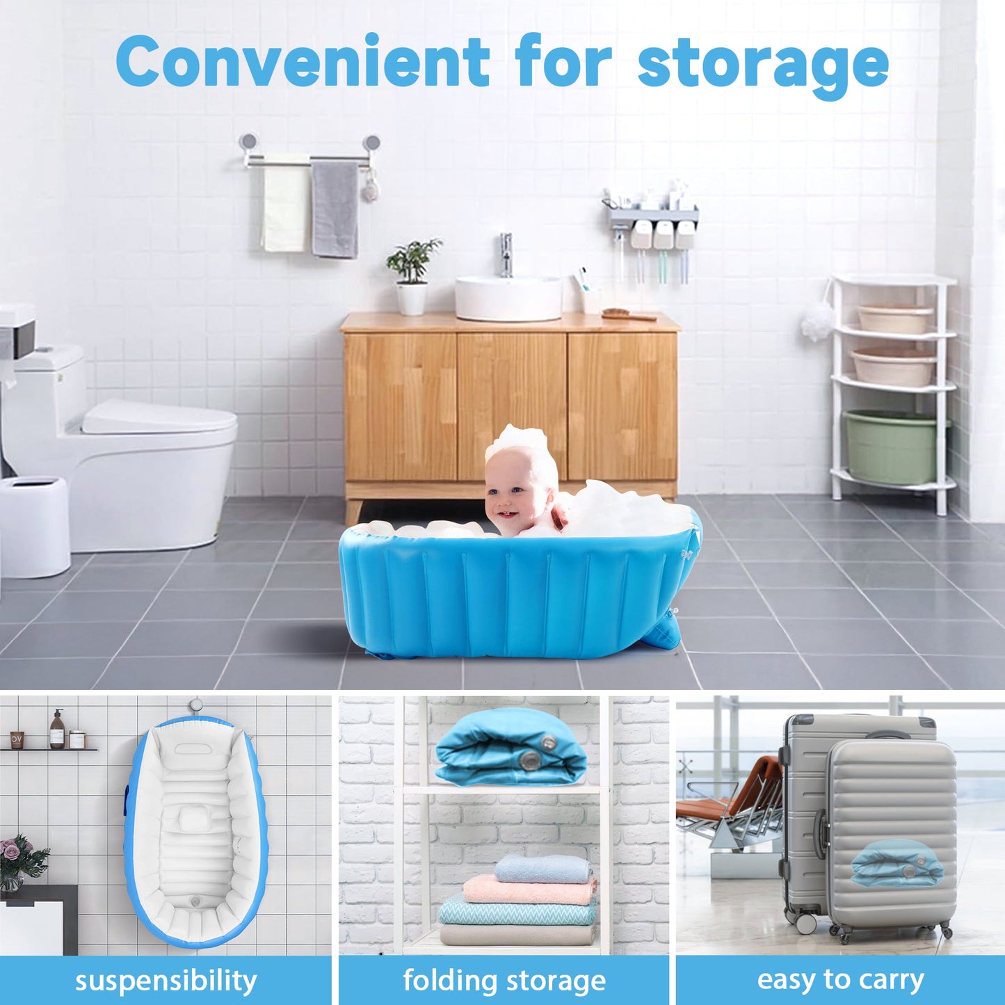 Anoak Inflatable Baby Bathtub for Newborn to Toddler, Portable Travel Infant Baby Bath Tub, Toddler Bathtub with Air Pump, Foldable Non-Slip Shower Basin Collapsible Baby Tub, Blue