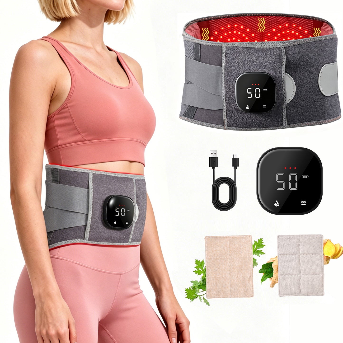 Morfone Cordless Heating Pad Belt for Lower Back Support, Red Light Belt for Body, 660nm & 850nm Infrared Light Lumbar Back Wrap, Gift for Women Men Mom Dad
