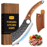 ACMETOP Kitchen Knife, Hand Forged Chef Knife, Meat Cleaver Knife with Sheath, Full Tang Butcher Knife for Camping, BBQ, Christmas Gift for Men and Women