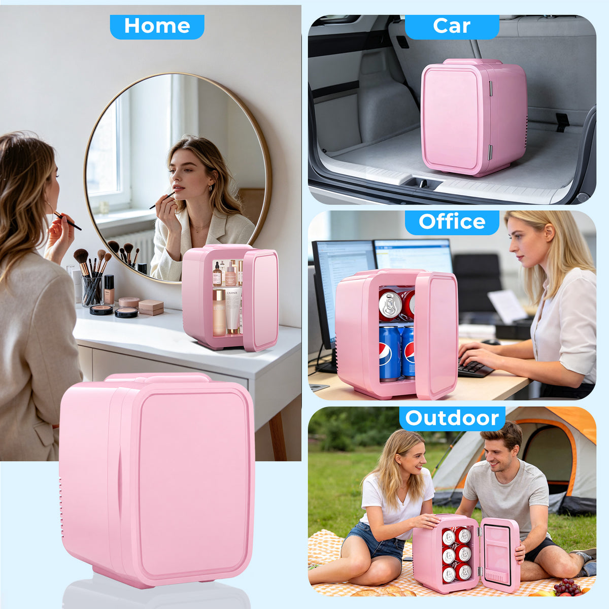 Mini Fridge for Bedroom, 4L/6 Can Small Refrigerator, Skincare Fridge for Drinks, Cosmetics, Beverage, Food, Pink