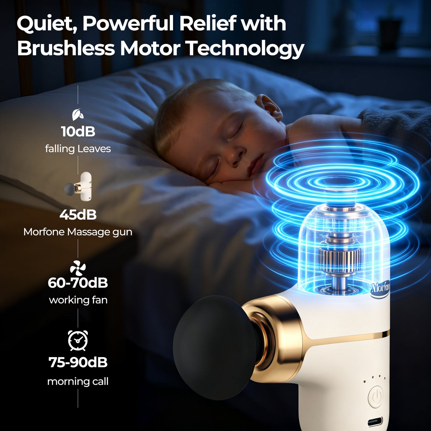 Morfone Mini Massage Gun with Red Light & Heat, Portable Deep Tissue Massager with 4 Heads for Home Office Travel