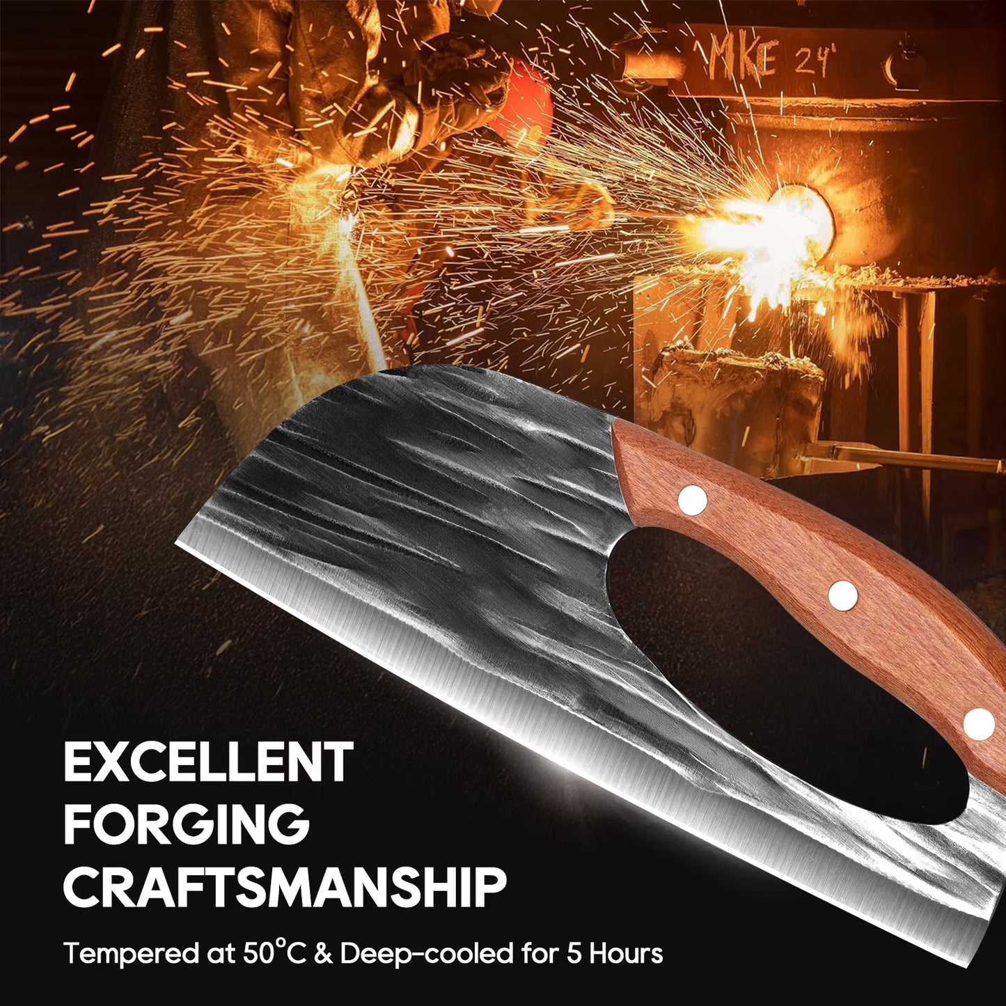 ACMETOP Chef Knife, High Carbon Steel Kitchen Knife for Meat Cutting, Slicing, Camping, BBQ – Essential Kitchen Tool