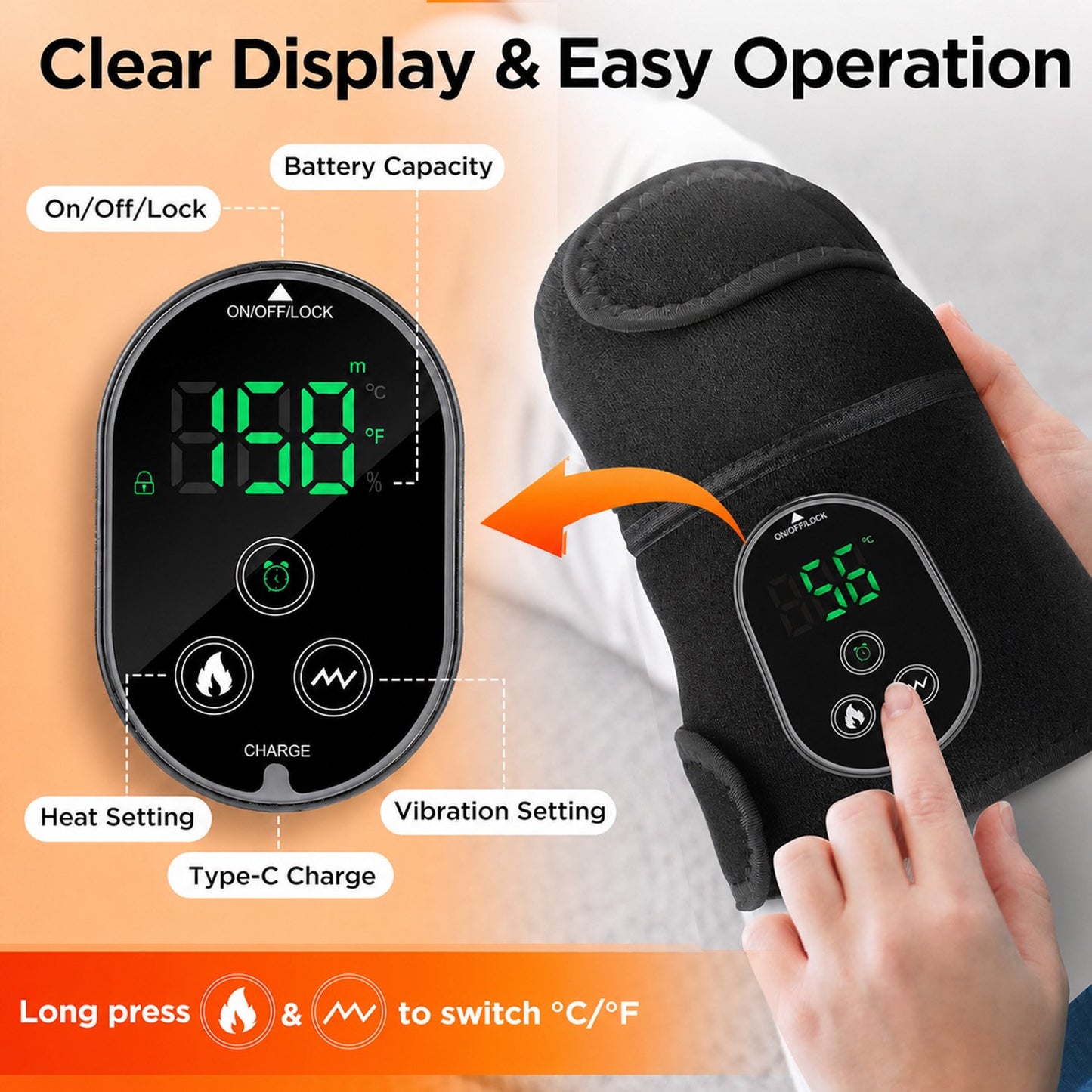 Morfone Cordless Knee Massager with 6 Heat & 3 Vibration, 3-in-1 Heated Knee Brace Wrap, Heating Pad for Knee, Shoulder, Elbow