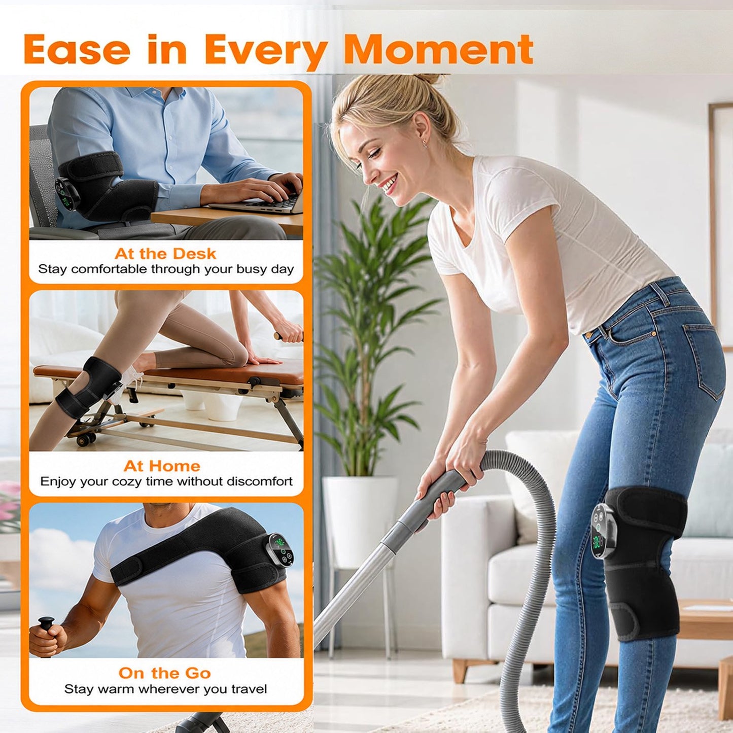 Morfone Cordless Knee Massager with 6 Heat & 3 Vibration, 3-in-1 Heated Knee Brace Wrap, Heating Pad for Knee, Shoulder, Elbow
