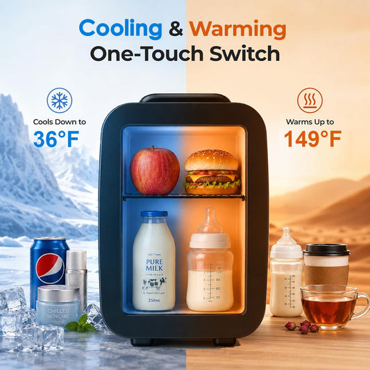 Mini Fridge, 4 Liter/6 Can Small Refrigerator, Brushed Silver Stainless Skincare Fridge for Bedroom, Car, Office, Dorm, Black