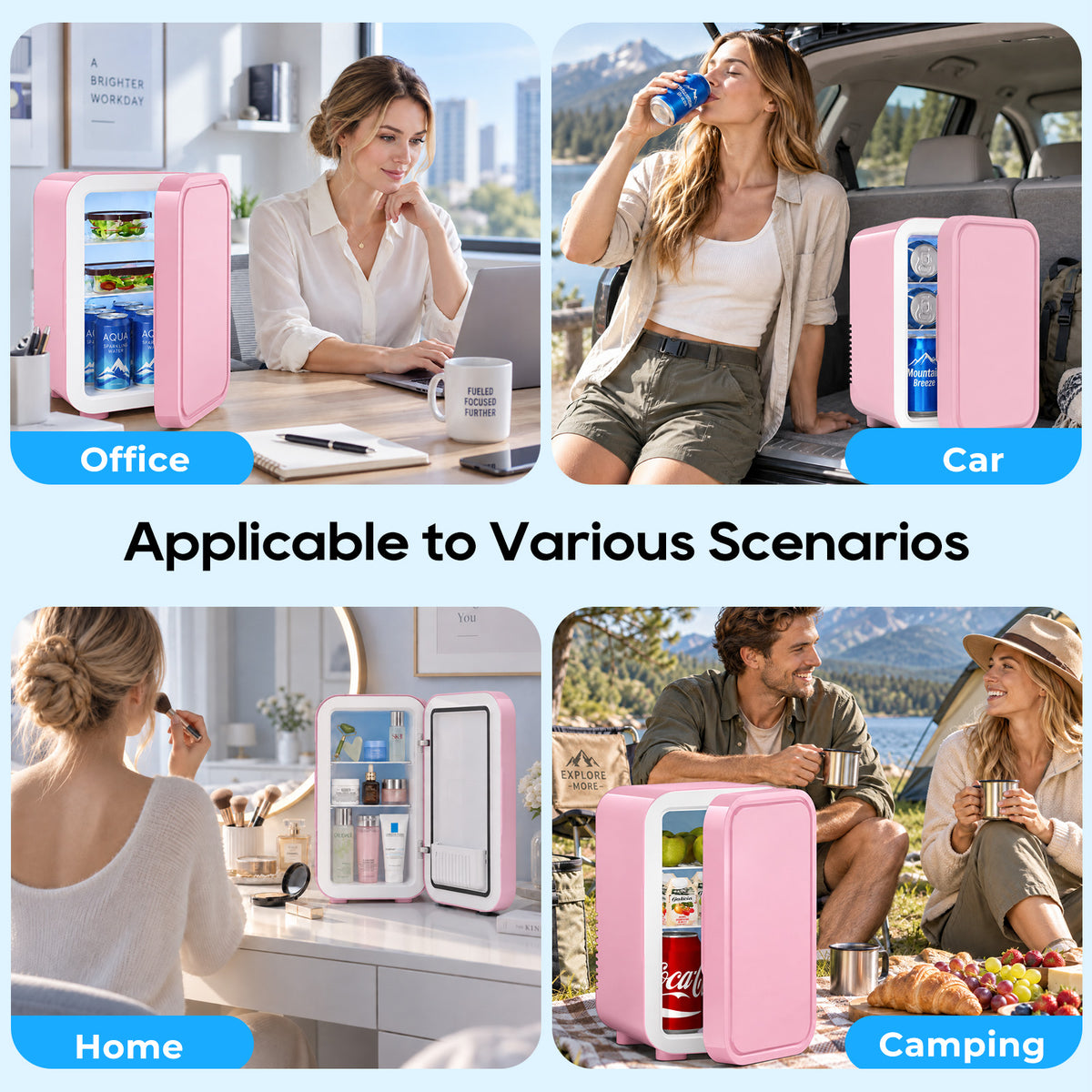 Mini Fridge, 6 Liter/8 Can Small Refrigerator, AC/DC Portable Skincare Fridge for Bedroom, Dorm, Office, Car, Pink
