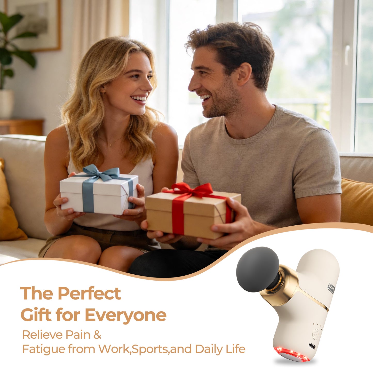 Morfone Mini Massage Gun with Red Light & Heat, Portable Deep Tissue Massager with 4 Heads for Home Office Travel