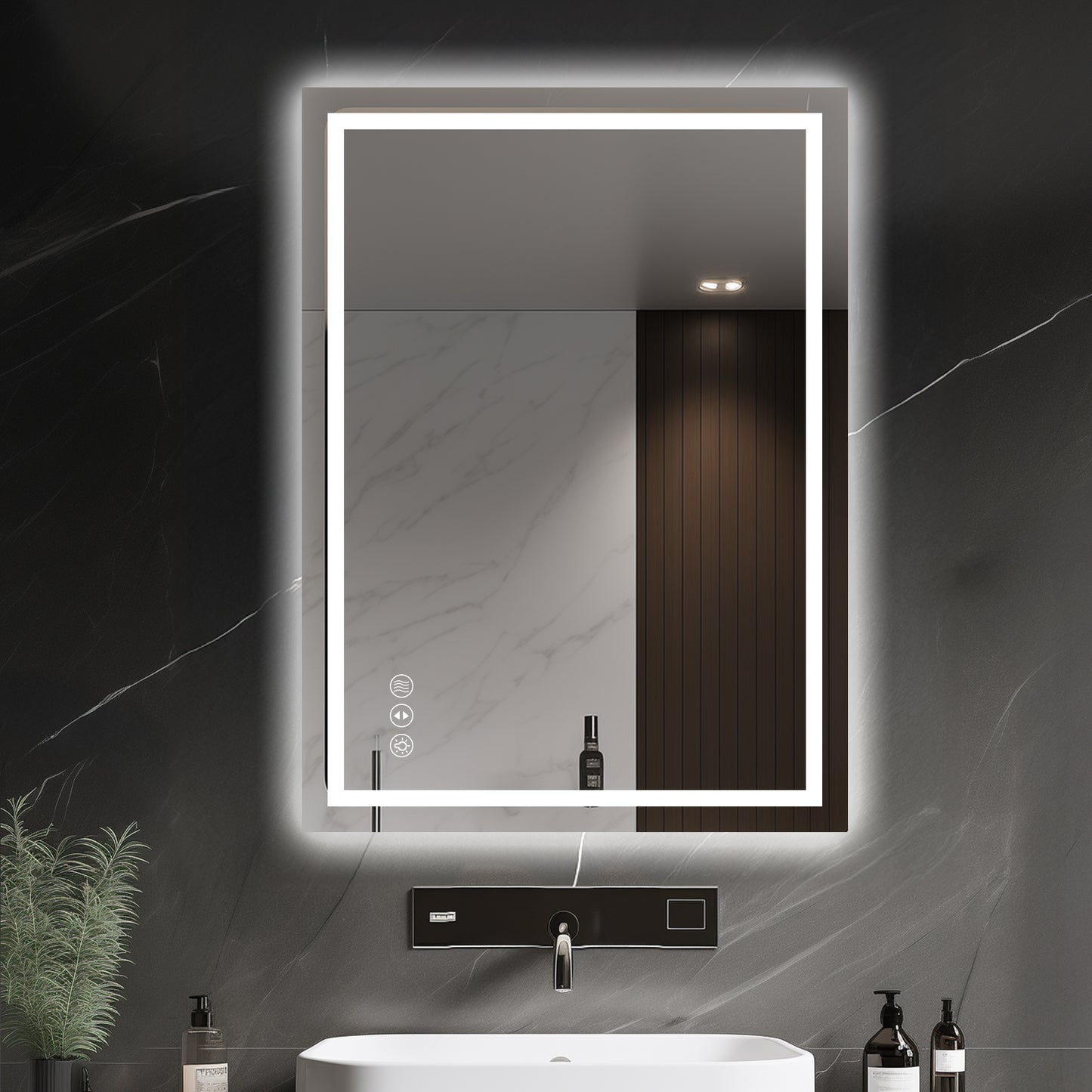 Anoak LED Bathroom Mirror, 24"x 32" Lighted Anti-fog LED Bathroom Vanity Mirror with Dual Light Source, 3 Color Lights, Horizontal & Vertical