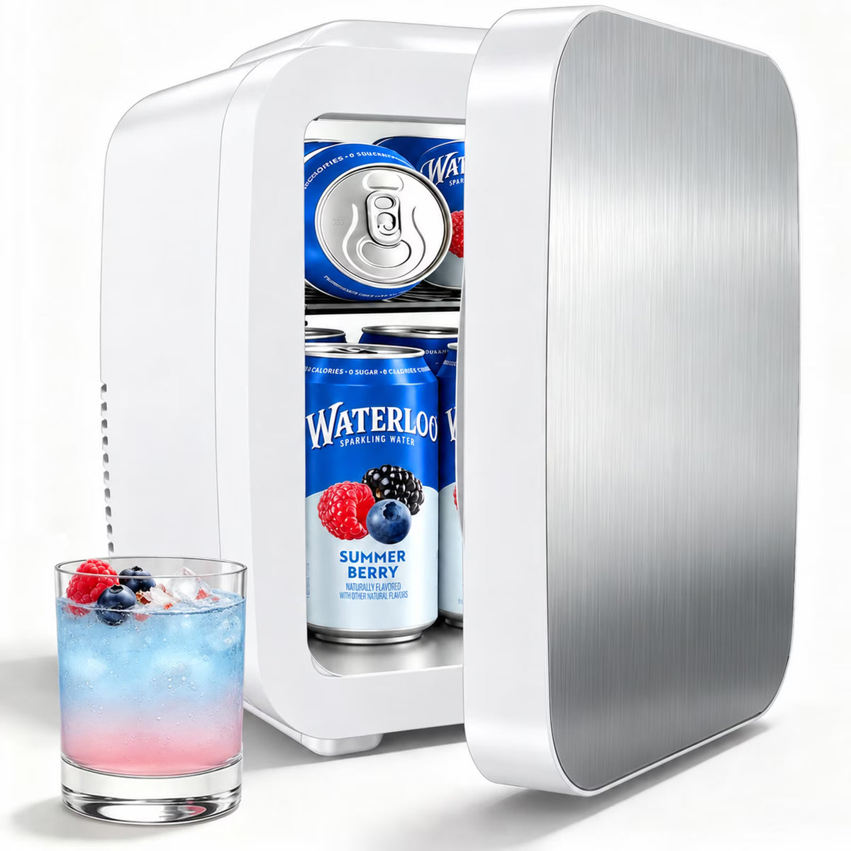 BEICHEN Mini Fridge, 4 Liter/6 Can Small Fridge for Bedroom, Car, Office, Brushed Finish, AC/DC