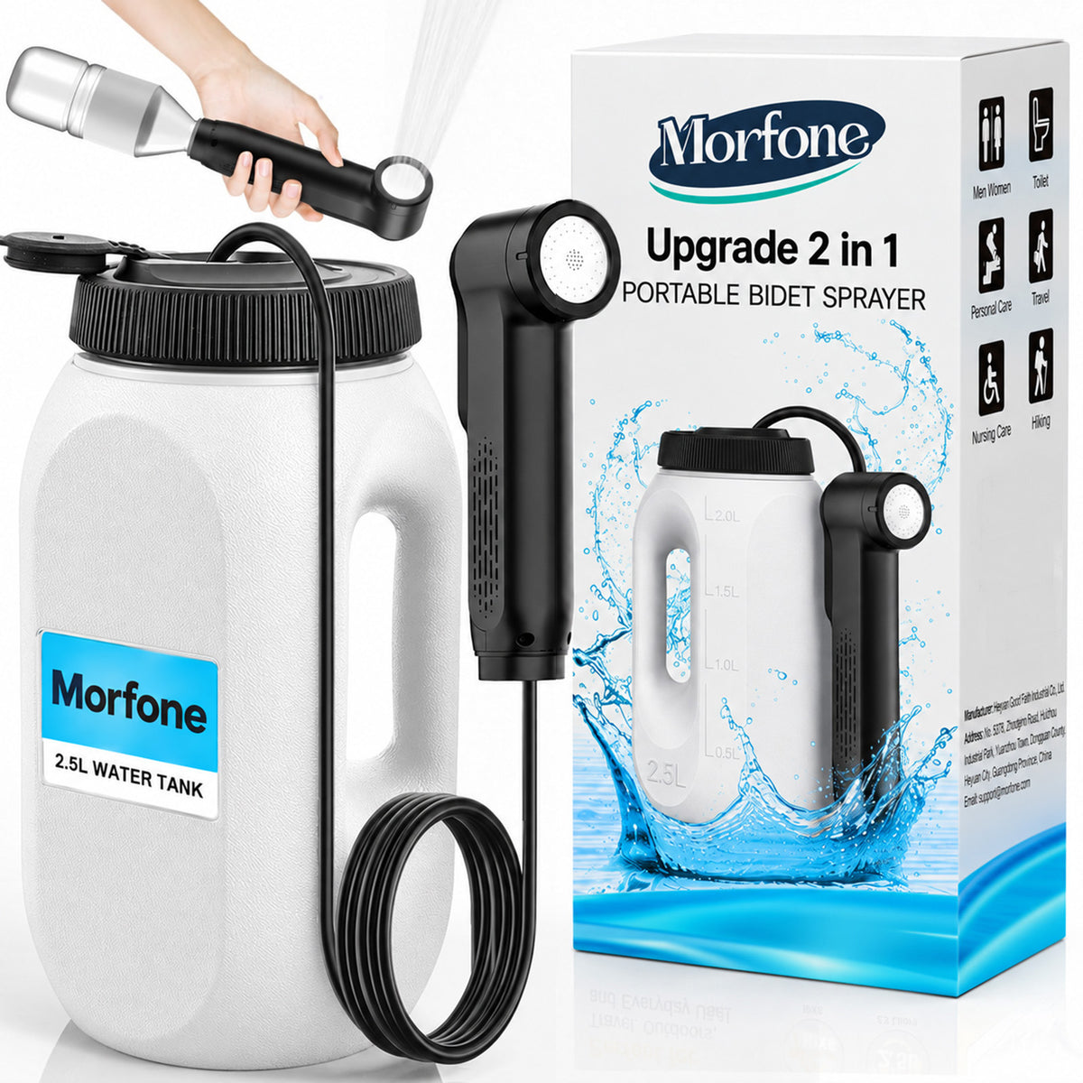 Morfone Portable Bidet for Travel, Electric Handheld Bidet with 2.5L Tank, IPX6, LED Display