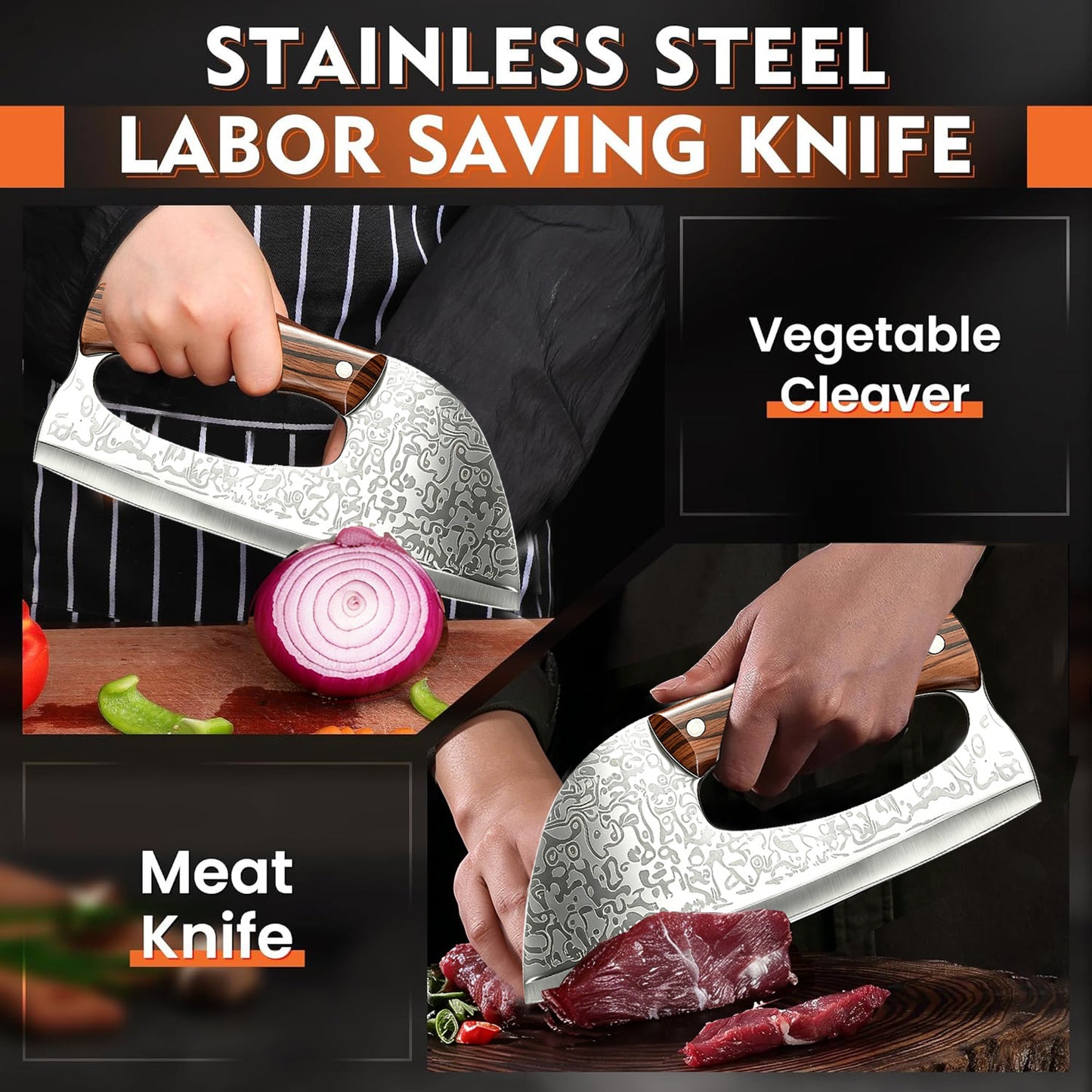 ACMETOP Kitchen Knife Meat Cleaver Knife Unique Effort Saving Chef Knife Professional Stainless Steel Butcher Knife for Meat Vegetable Father Mother Christmas Gift