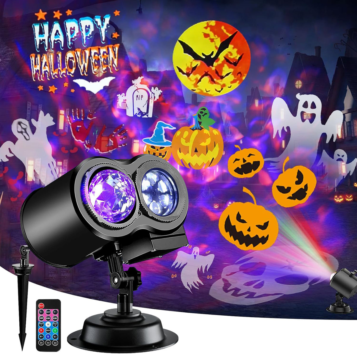 Morfone Halloween Projector Lights Outdoor, 2-in-1 HD Holiday Projector with Remote Control, Waterproof Halloween Decorations for Yard Party