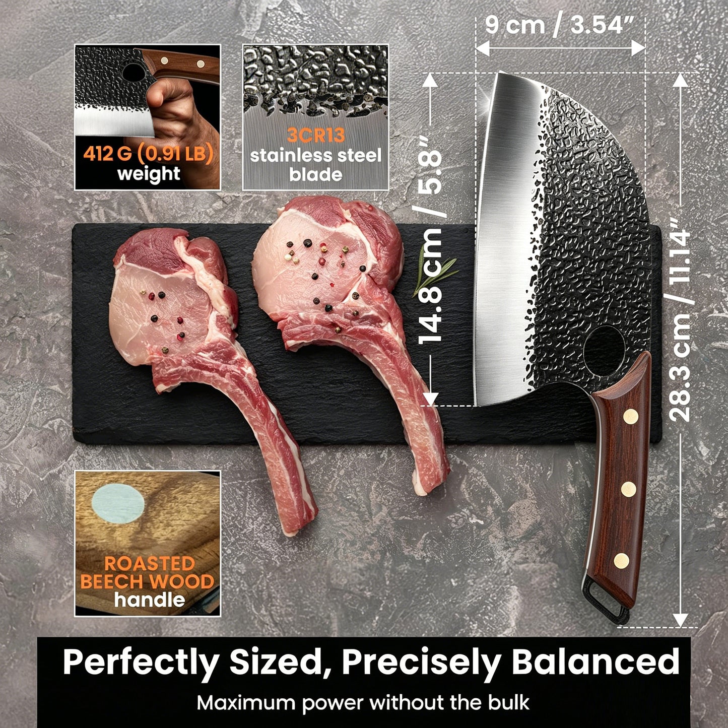 ACMETOP Chef Knife Hand Forged Butcher Knife Japanese Meat Cleaver for Meat & Vegetables 5.8 Inch Kitchen Knife, Kitchen Gift for Men & Women