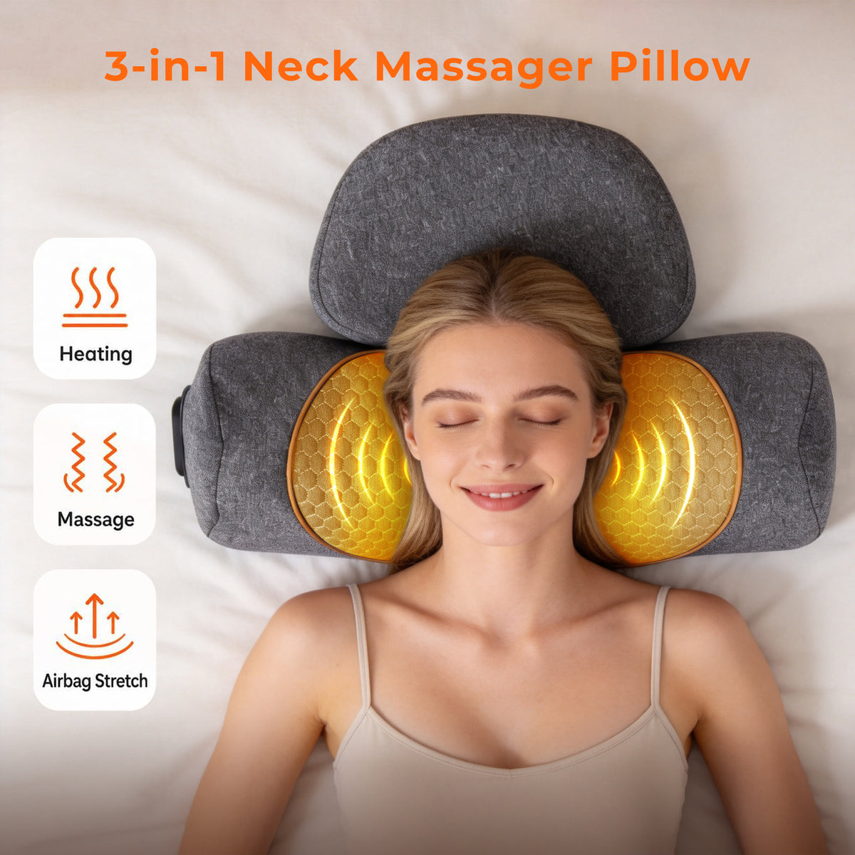Morfone 3-in-1 Neck Massager Pillow with Heat, Vibration & Airbag Traction, Deep Tissue Massager for Bed, Sofa, Office, Home Use