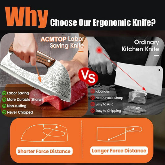 ACMETOP Kitchen Knife Meat Cleaver Knife Unique Effort Saving Chef Knife Professional Stainless Steel Butcher Knife for Meat Vegetable Father Mother Christmas Gift