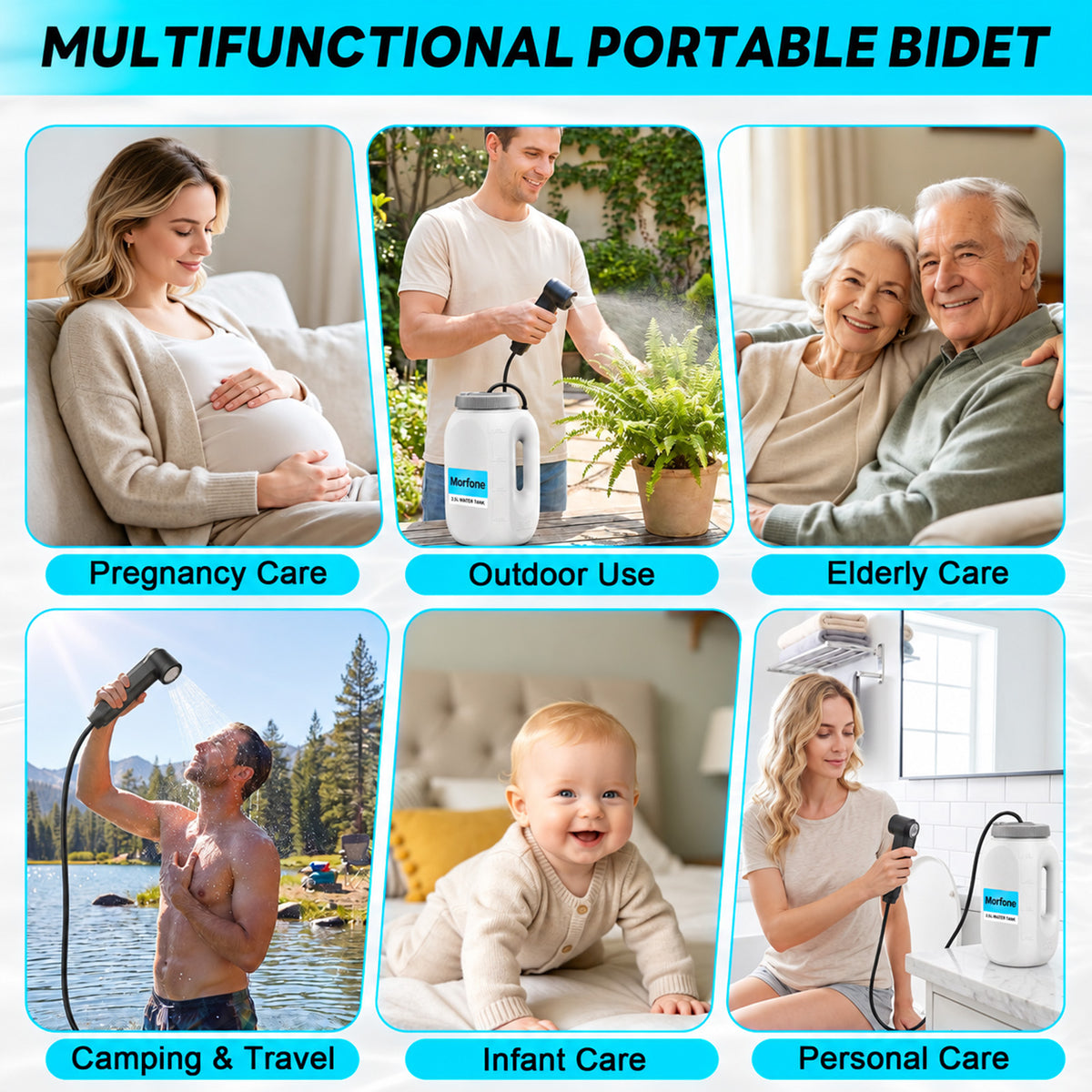 Morfone Portable Bidet for Travel, Electric Handheld Bidet with 2.5L Tank, IPX6, LED Display