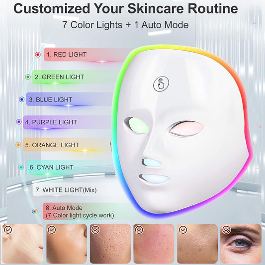 Morfone Red Light Mask For Face, 7-1 Colors LED Face Mask, Cordless Facial Mask At Home or Salon, Gift for Women Mom