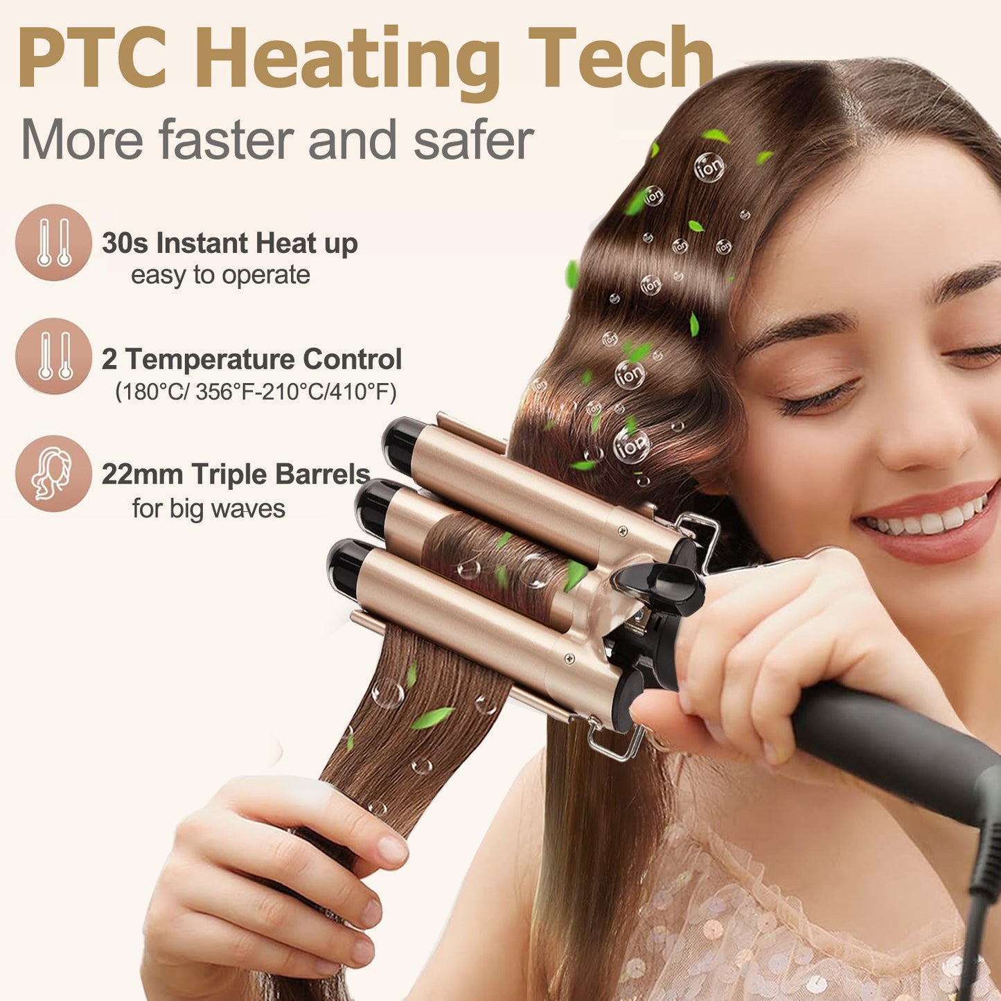 Morfone 3 Jumbo Barrel Curling Iron Wand 22mm Hair Waver Temperature Adjustable Ceramic Big Waves Hair Crimper