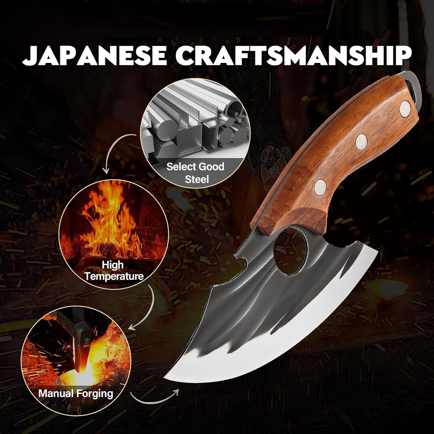 ACMETOP Chef Kitchen Knife, Viking Boning Knife for Meat Cutting, Hand Forged High Carbon Steel Cooking Cutting Knife for Home Camping BBQ