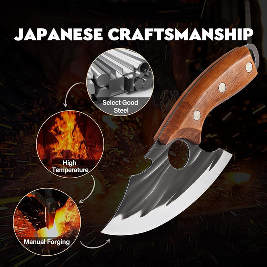 ACMETOP Chef Kitchen Knife, Viking Boning Knife for Meat Cutting, Hand Forged High Carbon Steel Cooking Cutting Knife for Home Camping BBQ