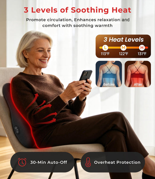 Morfone Lumbar Pillow with Heat and Vibration Massage, Ergonomic Lumbar Support Back Pillow for Lumbar Relaxation, Deep Tissue Massager for Office Chair, Car Seat and Sofa Use