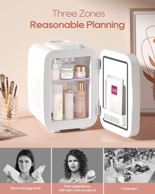 Skincare Fridge with Dimmable LED Mirror | 4L Cooler for Cosmetics & Beauty