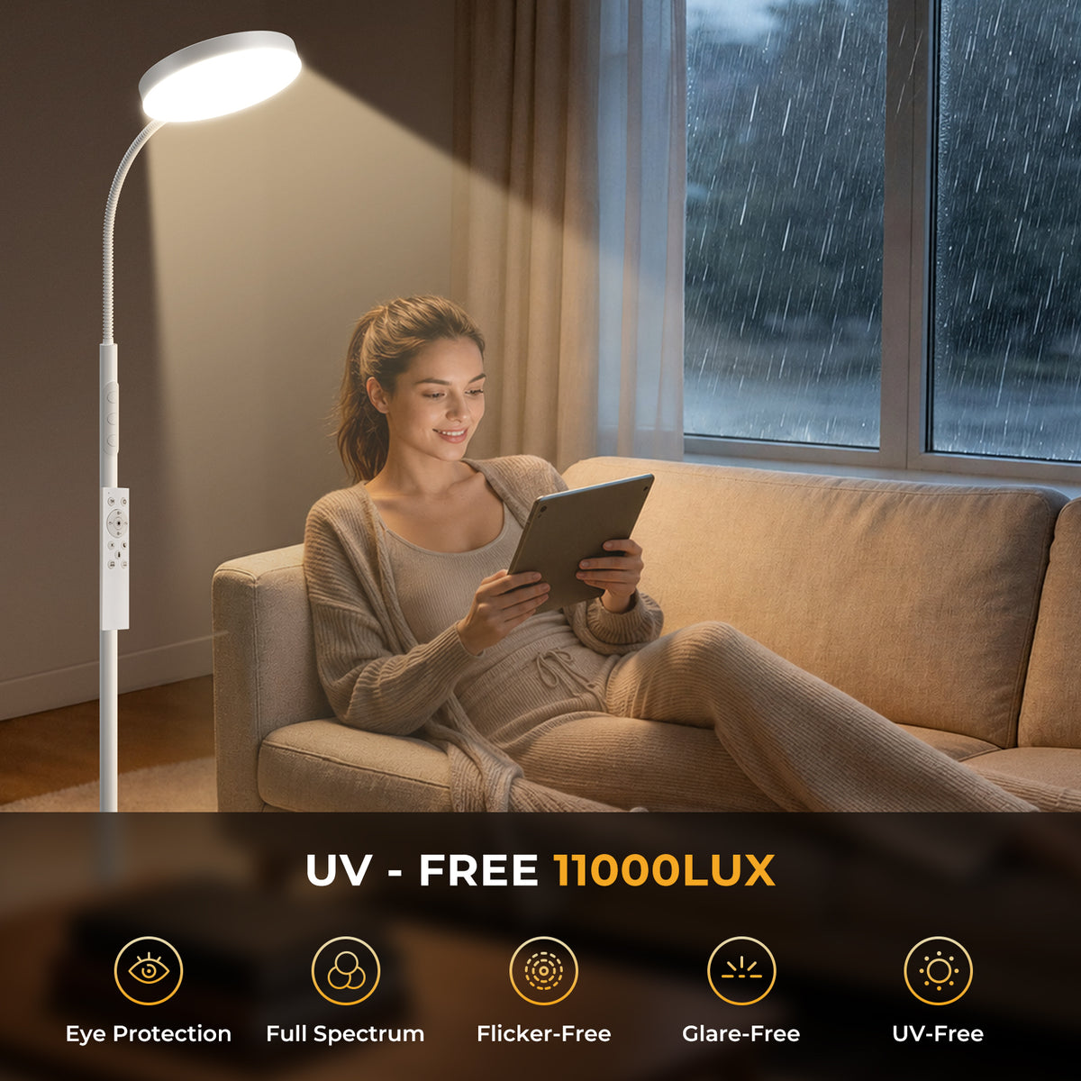 Morfone Happy Light Therapy Lamp,11000 Lux Sunlight Lamp with Remote Control, UV-Free LED