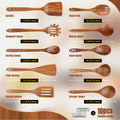 ACMETOP Wooden Spoons for Cooking, 10PCS Teak Wood Kitchen Utensils Set With 10 Hooks, Nonstick Cookware Utensil Set - Mother's Day Gift
