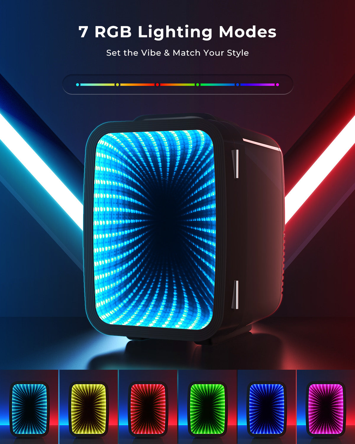 Mini Kühlschrank, 4L / 6 Dosen Leise Minikühlschrank, 7 RGB Lichtmodi, 2in1 Kühl- und Warmhaltefunktion für Getränke & Skincare, AC 220V / DC 12V, Mini Fridge für Gaming, Büro, Auto (Schwarz)