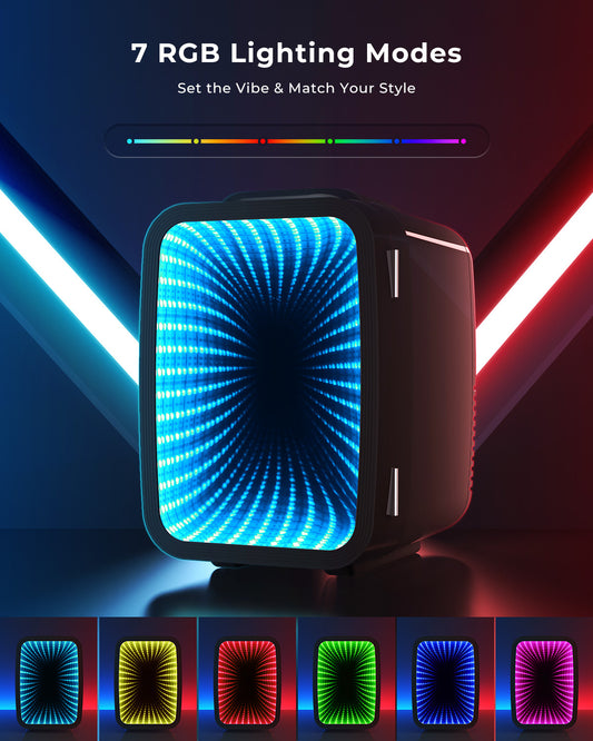 Mini Kühlschrank, 4L / 6 Dosen Leise Minikühlschrank, 7 RGB Lichtmodi, 2in1 Kühl- und Warmhaltefunktion für Getränke & Skincare, AC 220V / DC 12V, Mini Fridge für Gaming, Büro, Auto (Schwarz)
