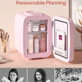 Pink Skincare Fridge | 4L Mini Cooler with Dimmable LED Mirror