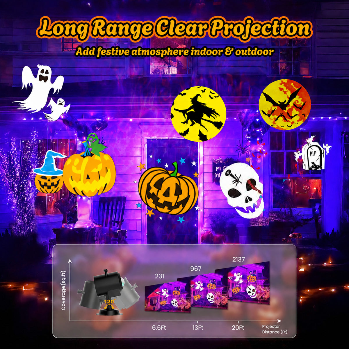 Morfone Halloween Projector Lights Outdoor, 2-in-1 HD Holiday Projector with Remote Control, Waterproof Halloween Decorations for Yard Party