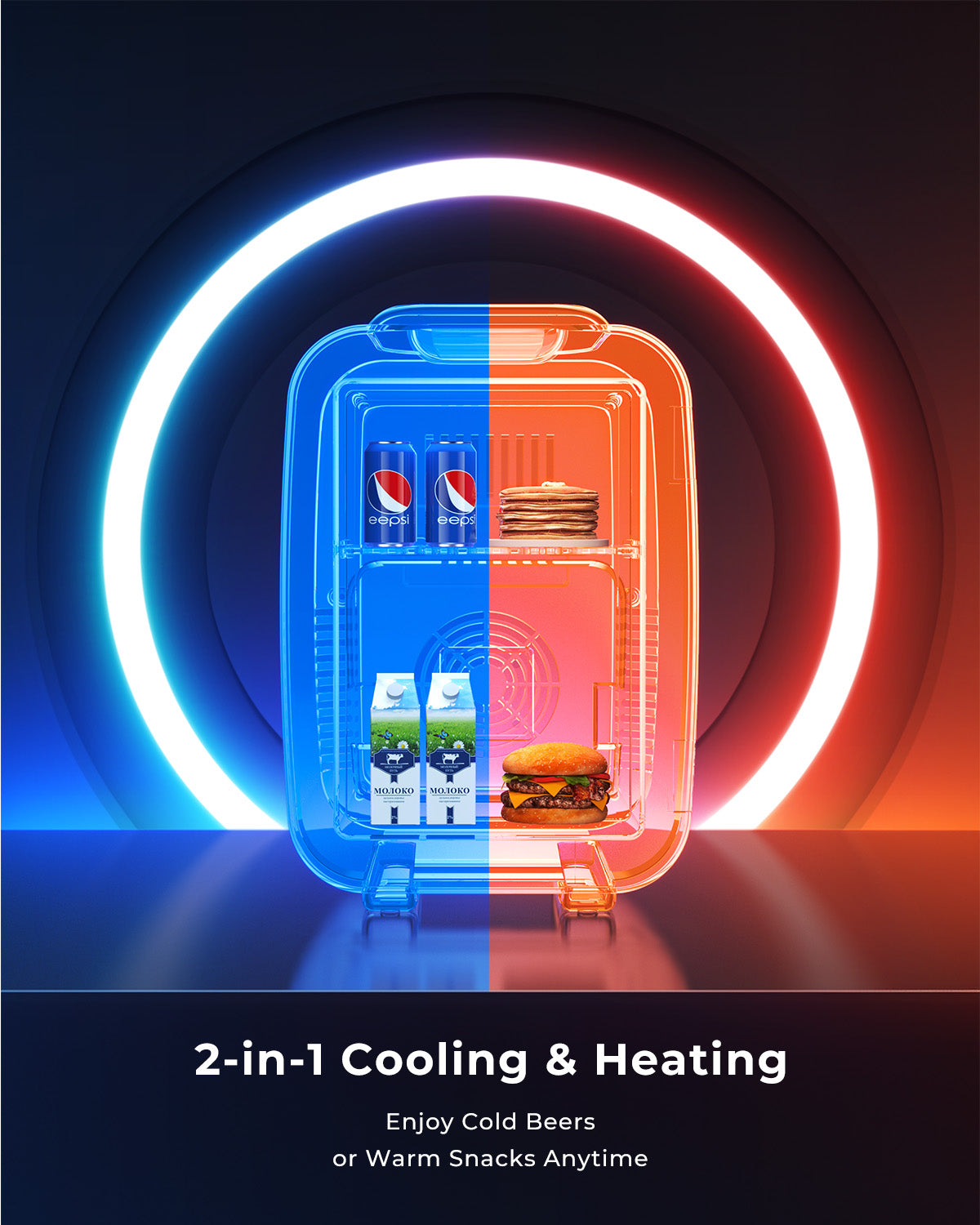 Mini Kühlschrank, 4L / 6 Dosen Leise Minikühlschrank, 7 RGB Lichtmodi, 2in1 Kühl- und Warmhaltefunktion für Getränke & Skincare, AC 220V / DC 12V, Mini Fridge für Gaming, Büro, Auto (Schwarz)