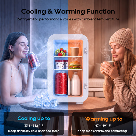 Mini Fridge, 6 Liter/8 Can Small Refrigerator, AC/DC Portable Skincare Fridge for Bedroom, Dorm, Office, Car, White