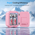 Mini Fridge for Bedroom, 4L/6 Can Small Refrigerator, Skincare Fridge for Drinks, Cosmetics, Beverage, Food, Pink