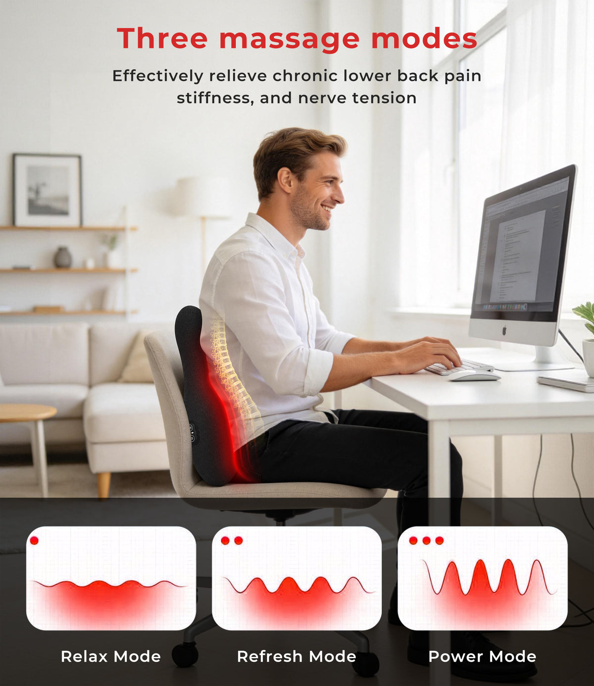 Morfone Lumbar Pillow with Heat and Vibration Massage, Ergonomic Lumbar Support Back Pillow for Lumbar Relaxation, Deep Tissue Massager for Office Chair, Car Seat and Sofa Use