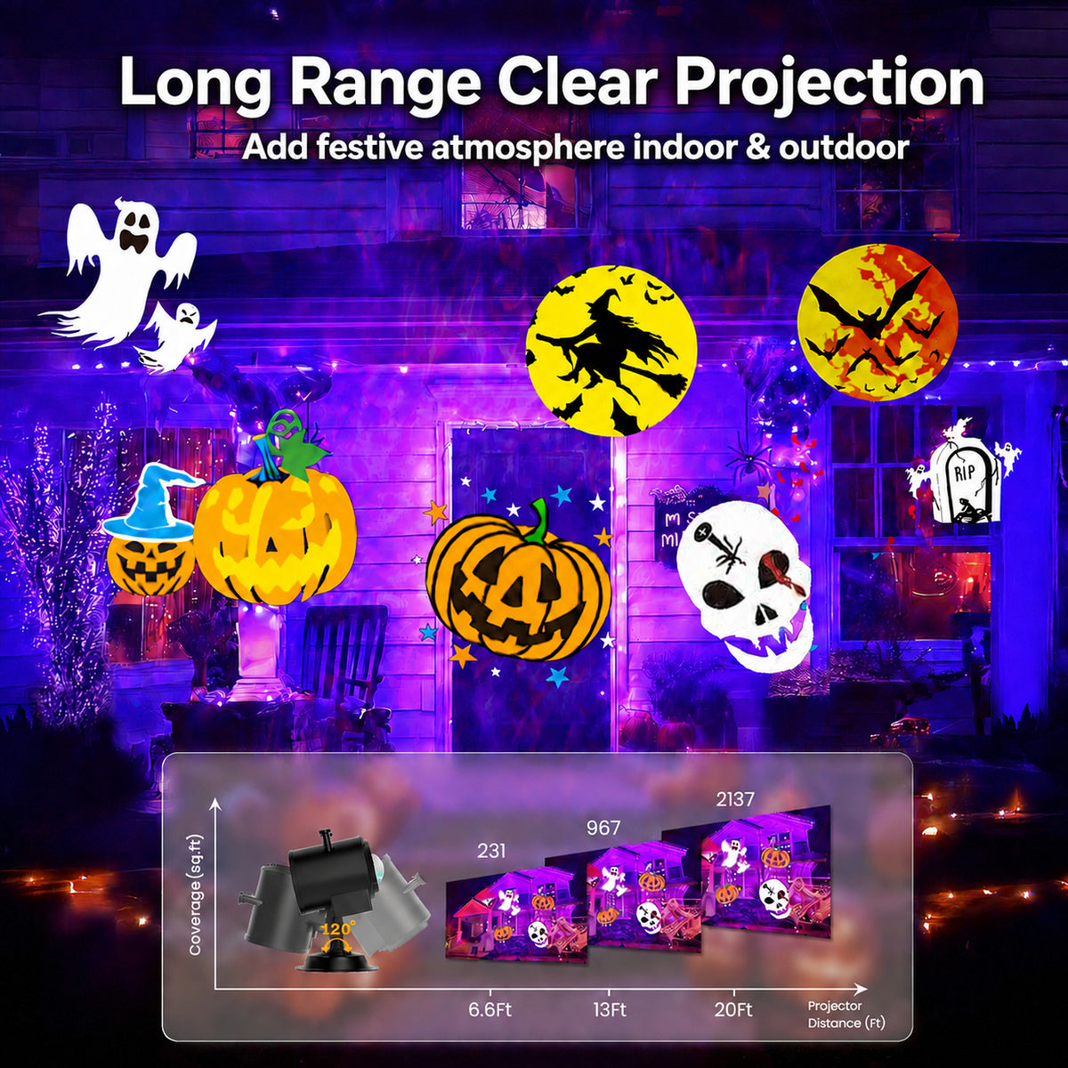 Anoak Halloween Projector Lights Outdoor, 2-in-1 HD Waterproof Holiday Projector with Remote for Halloween, Christmas, Happy New Year Decorations