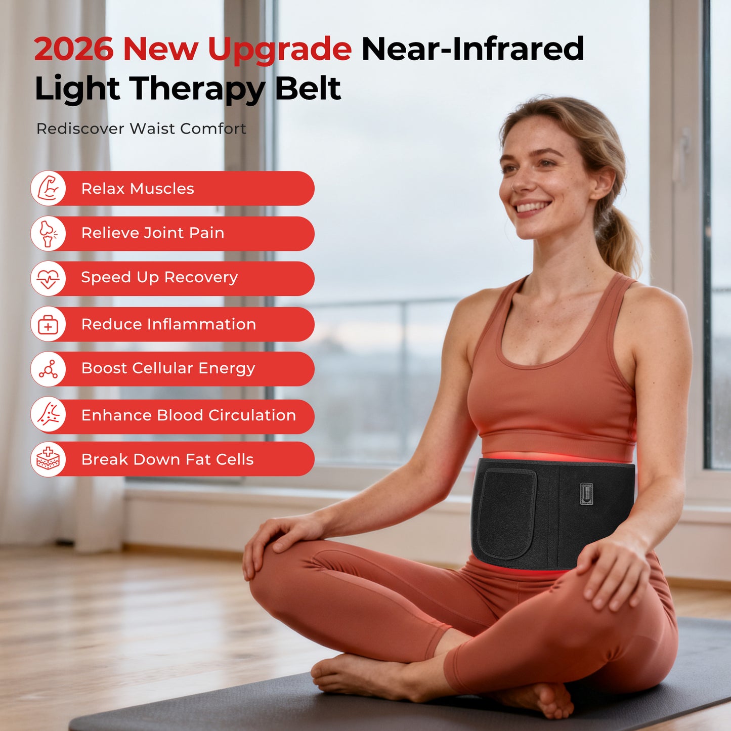 Morfone Red Light Belt for the Body, 660nm and 850nm Infrared Light Wrap, Red Light Pad Mat for Back, Shoulders, Waist, and Knees, Gift for Women Men