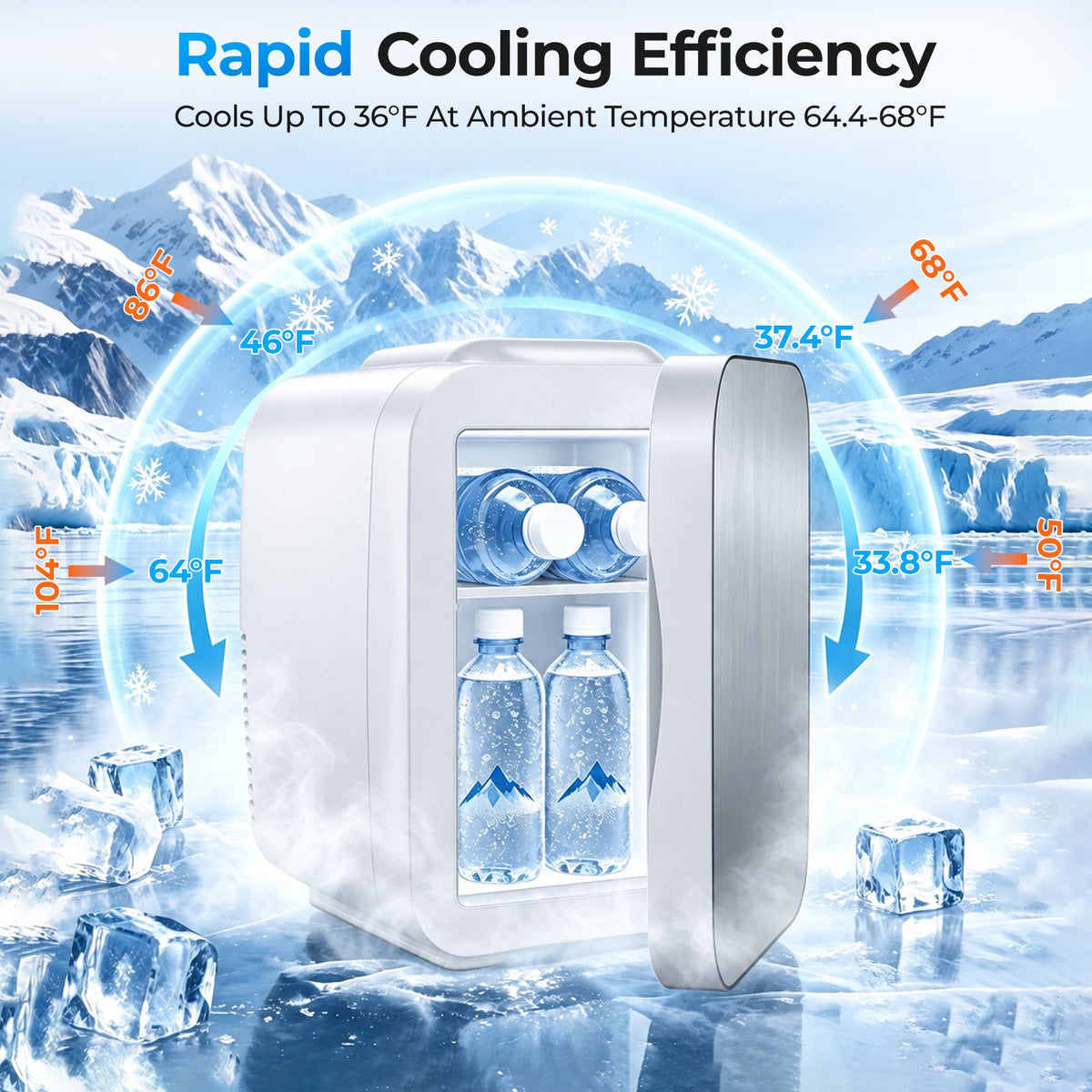 BEICHEN Mini Fridge, 4 Liter/6 Can Small Fridge for Bedroom, Car, Office, Brushed Finish, AC/DC