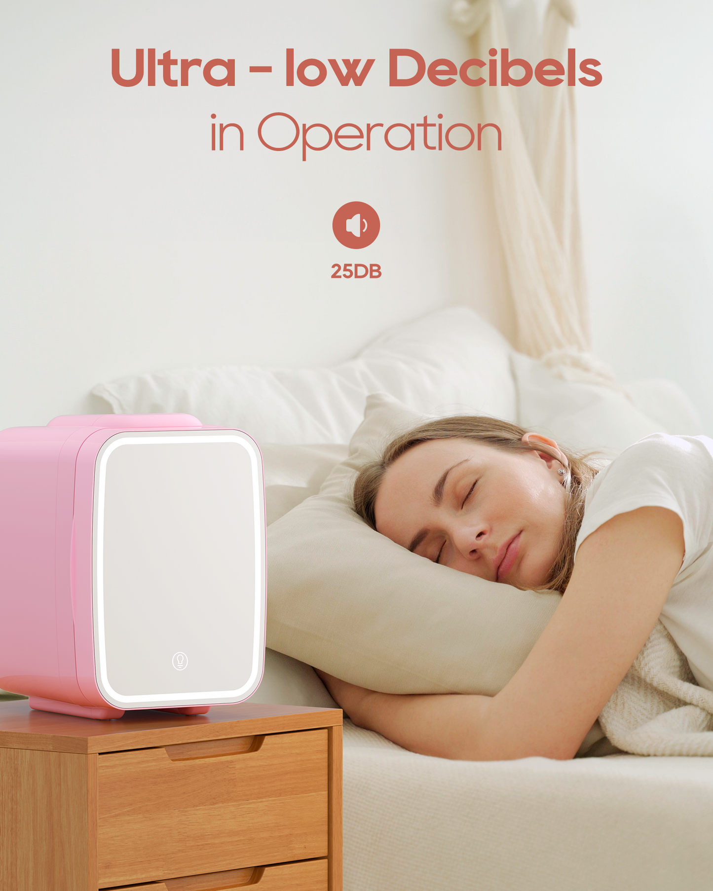 Pink Skincare Fridge | 4L Mini Cooler with Dimmable LED Mirror