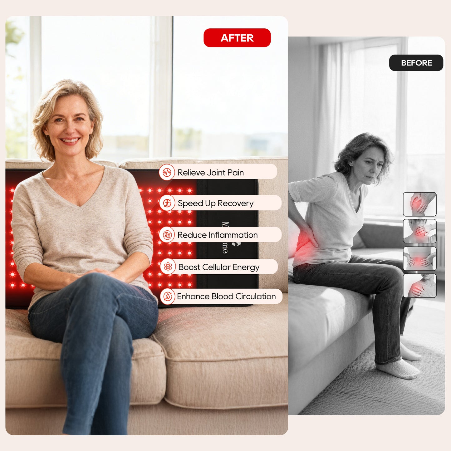 Morfone Red Light for Body, 10000mAh Cordless Portable Infrared Light Pad, 24" x 12" Red Light Mat with Timer, 660 & 850nm Infrared Heating Pad for Back Shoulder Knee Joint Waist