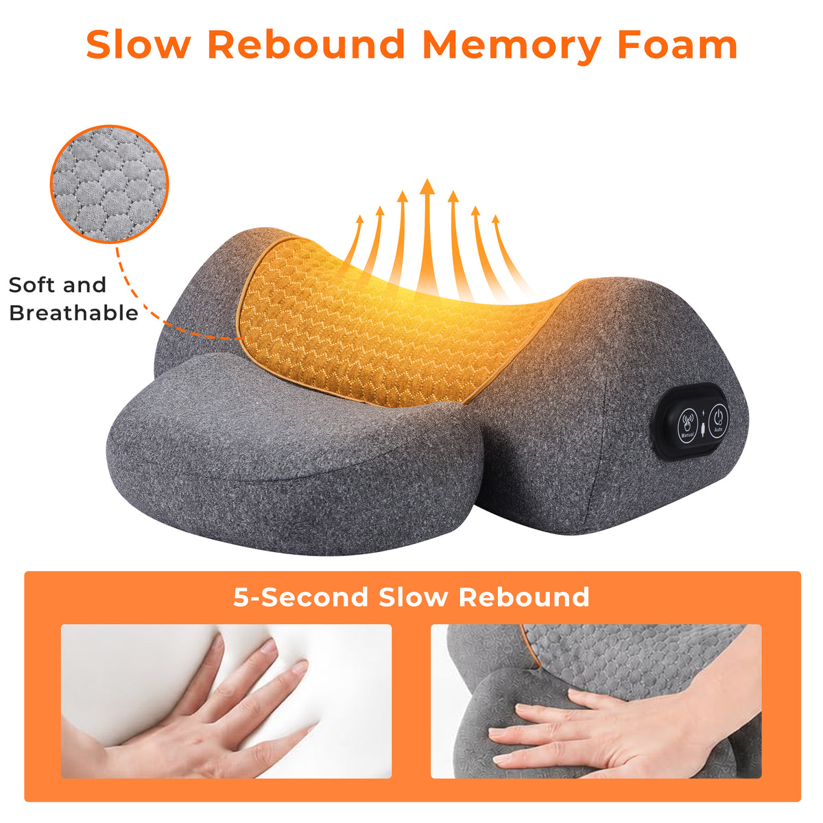 Morfone 3-in-1 Neck Massager Pillow with Heat, Vibration & Airbag Traction, Deep Tissue Massager for Bed, Sofa, Office, Home Use