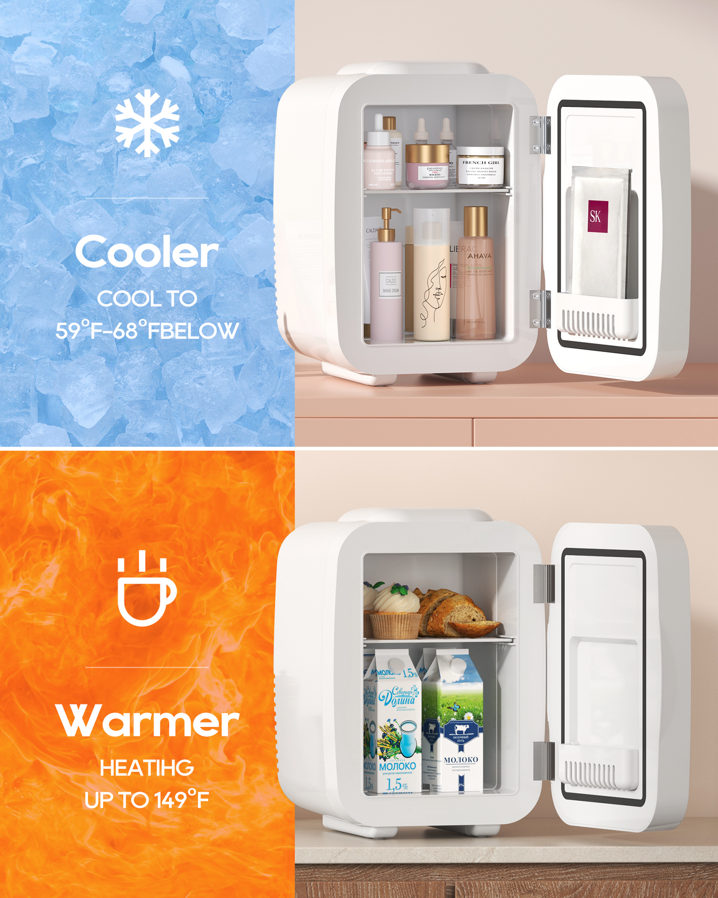 Skincare Fridge with Dimmable LED Mirror | 4L Cooler for Cosmetics & Beauty
