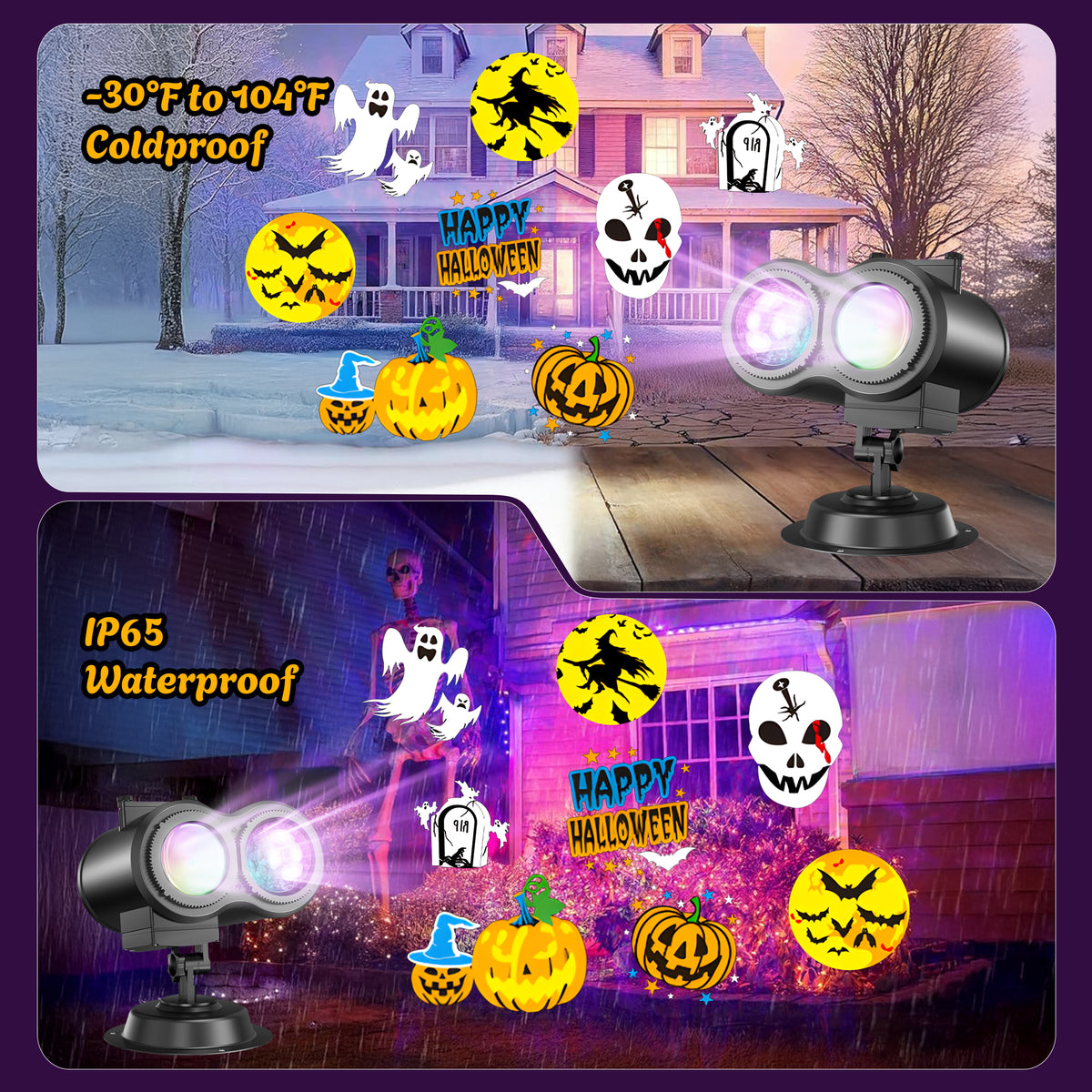 Morfone Halloween Projector Lights Outdoor, 2-in-1 HD Holiday Projector with Remote Control, Waterproof Halloween Decorations for Yard Party