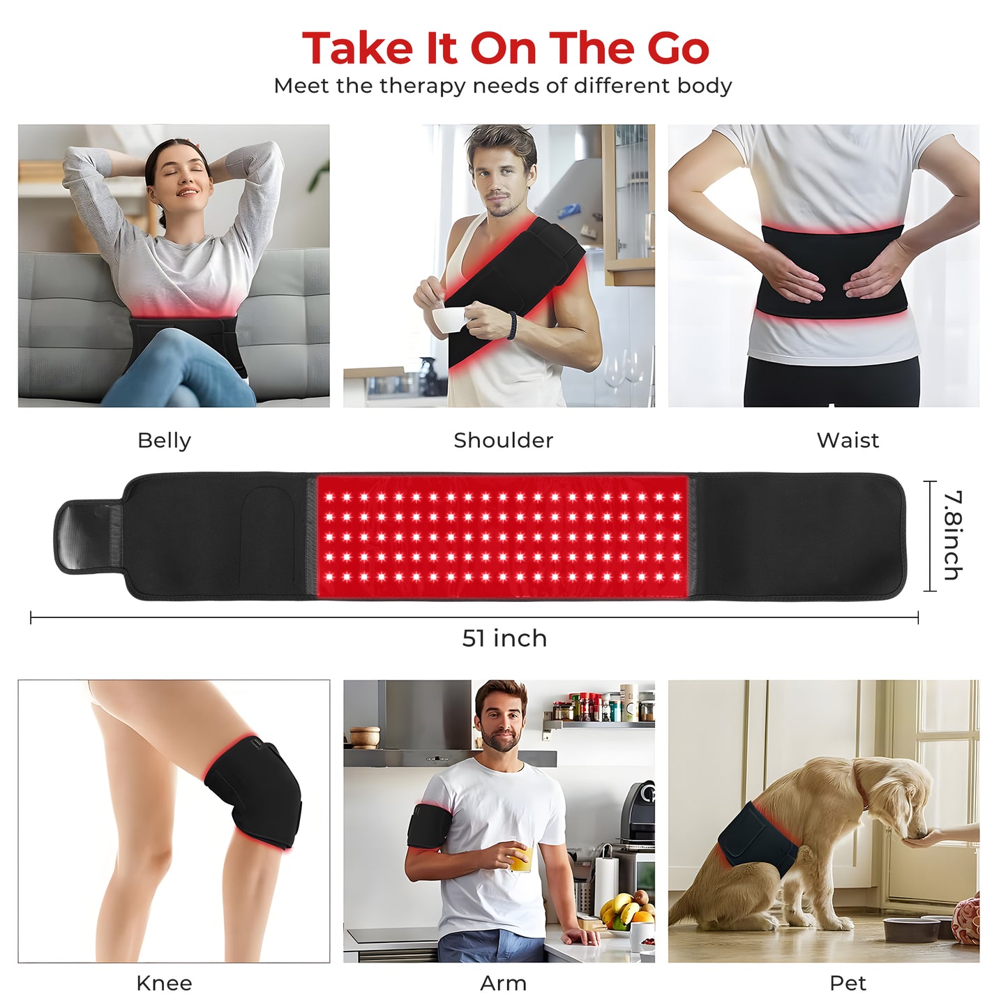 Morfone Red Light Belt for the Body, 660nm and 850nm Infrared Light Wrap, Red Light Pad Mat for Back, Shoulders, Waist, and Knees, Gift for Women Men