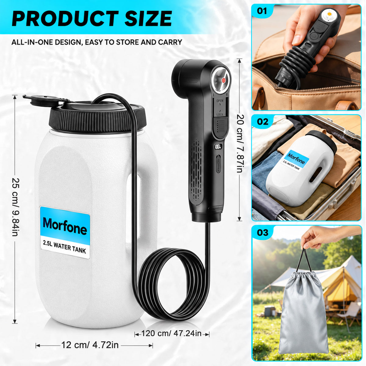 Morfone Portable Bidet for Travel, Electric Handheld Bidet with 2.5L Tank, IPX6, LED Display