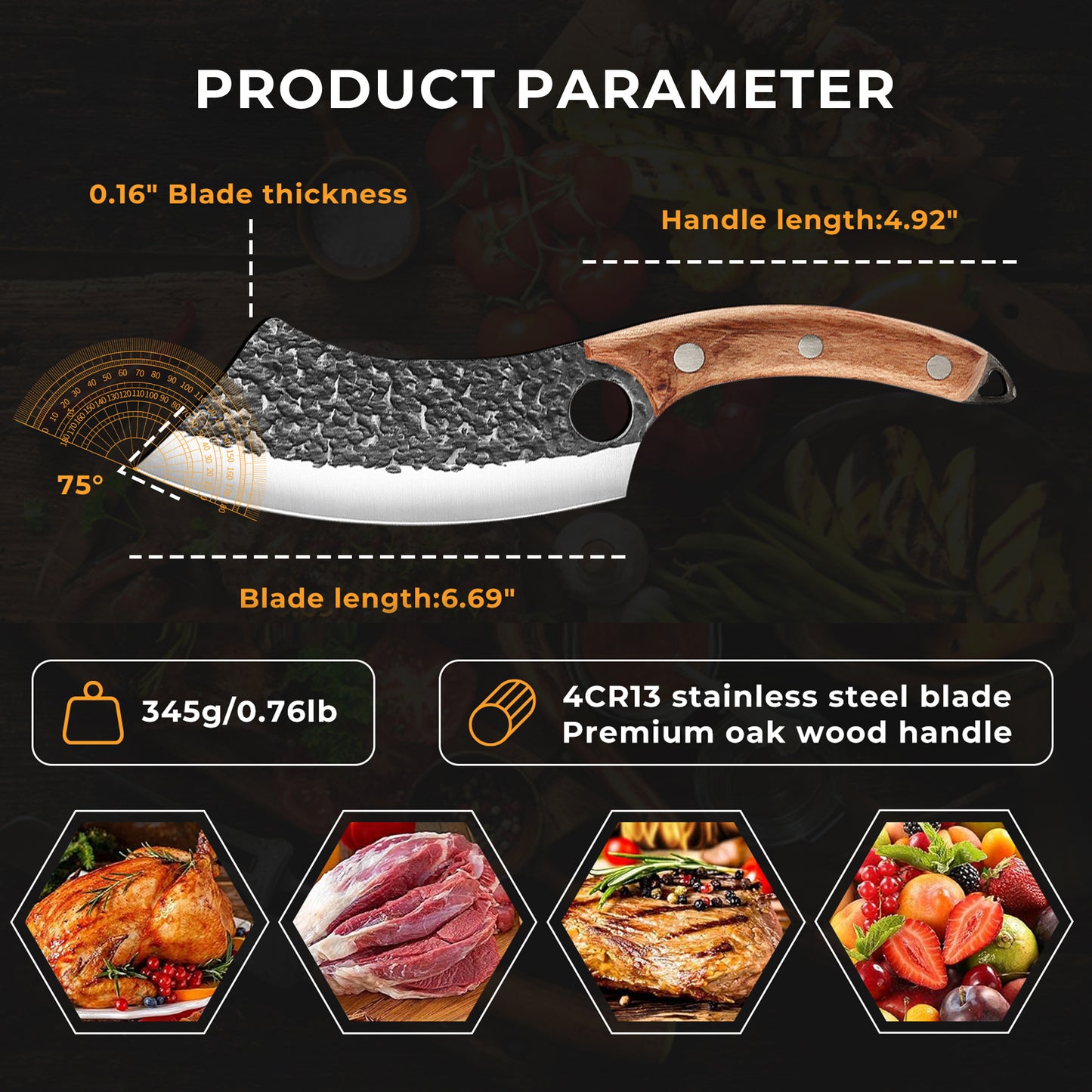 ACMETOP Kitchen Knife, Hand Forged Chef Knife, Meat Cleaver Knife with Sheath, Full Tang Butcher Knife for Camping, BBQ, Christmas Gift for Men and Women