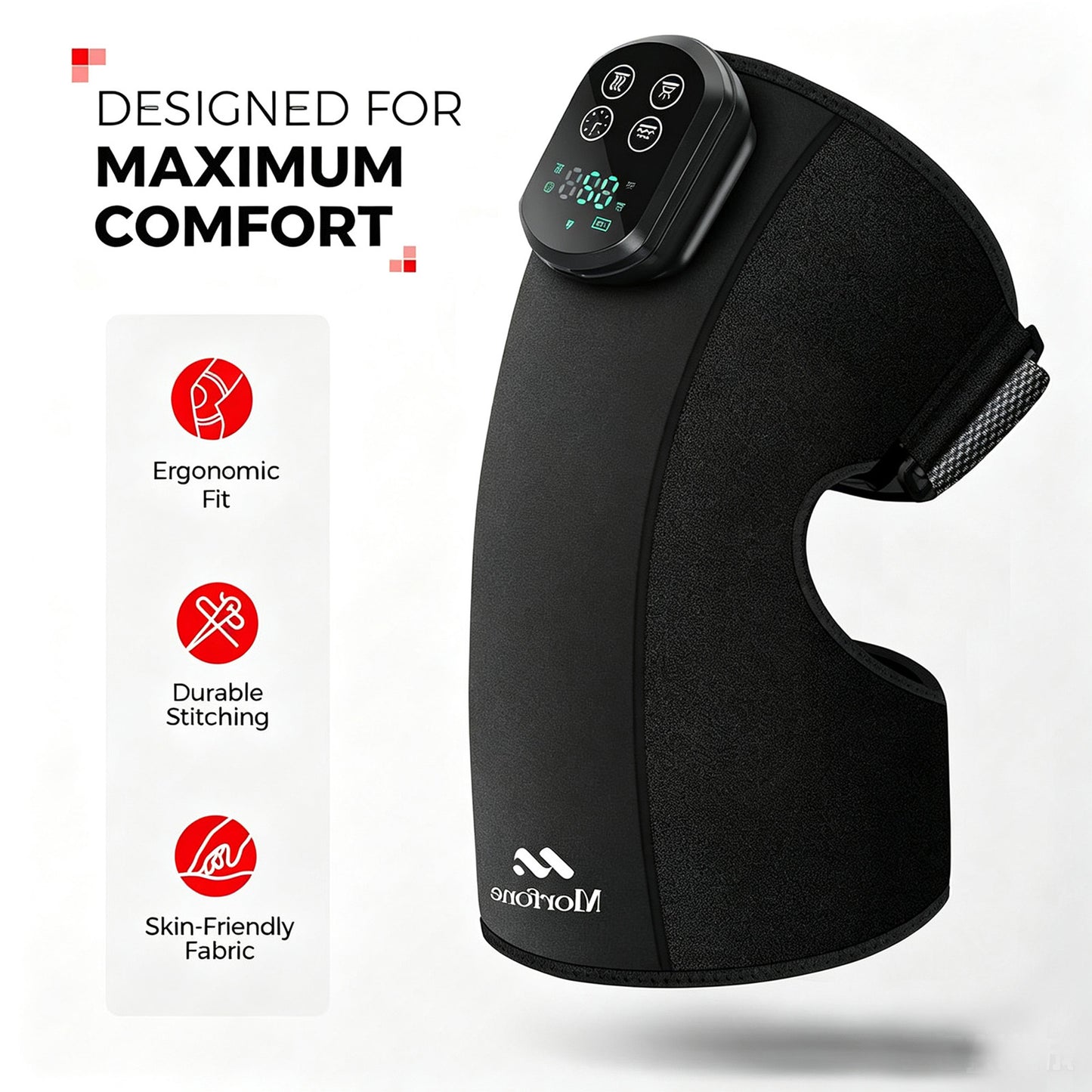 Morfone Red Light Knee Massager with Heat & Vibration, 660nm 850nm Infrared & Red Light for Knee Elbow, Cordless Heated Knee Brace, Gifts for Women Men